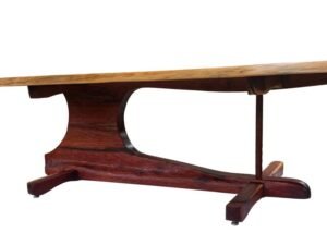 Detail of the Continuum Table's carved pedestal with its oval opening, below the edge of the tabletop